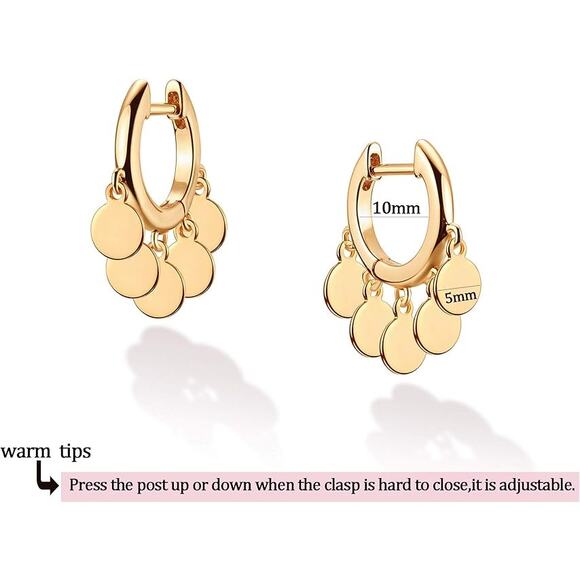 14k Gold Dangle Huggie Hoop Earrings for Women - Picture 4 of 5